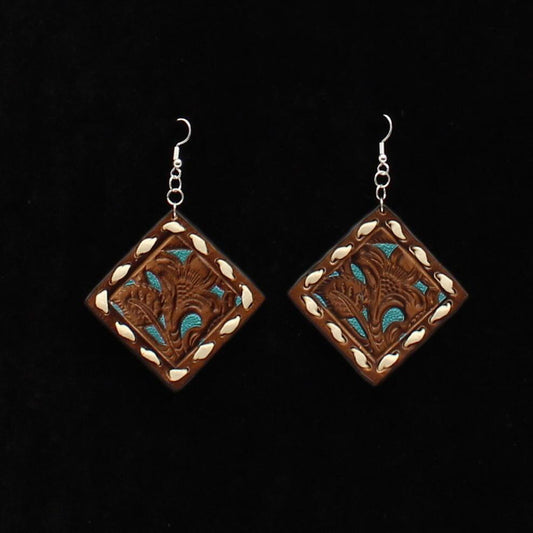Blazin Roxx Brown Turquoise Floral Leather Earrings