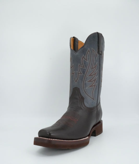 Denver Boots Men's Brown/Blue Leather Semi Square Toe Boot