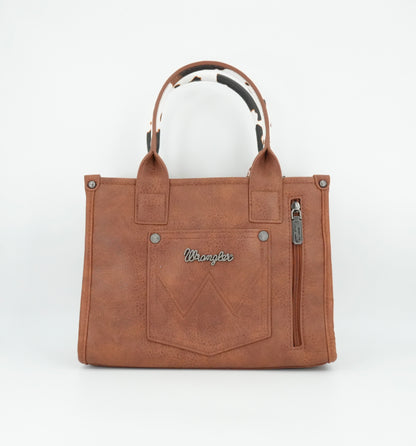 Wrangler Cow Print Concealed Carry Tote/Crossbody - Brown