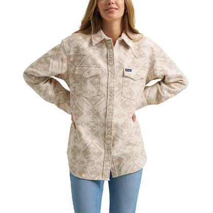 Women's Wrangler Boyfriend Western Snap Shirt - Cream