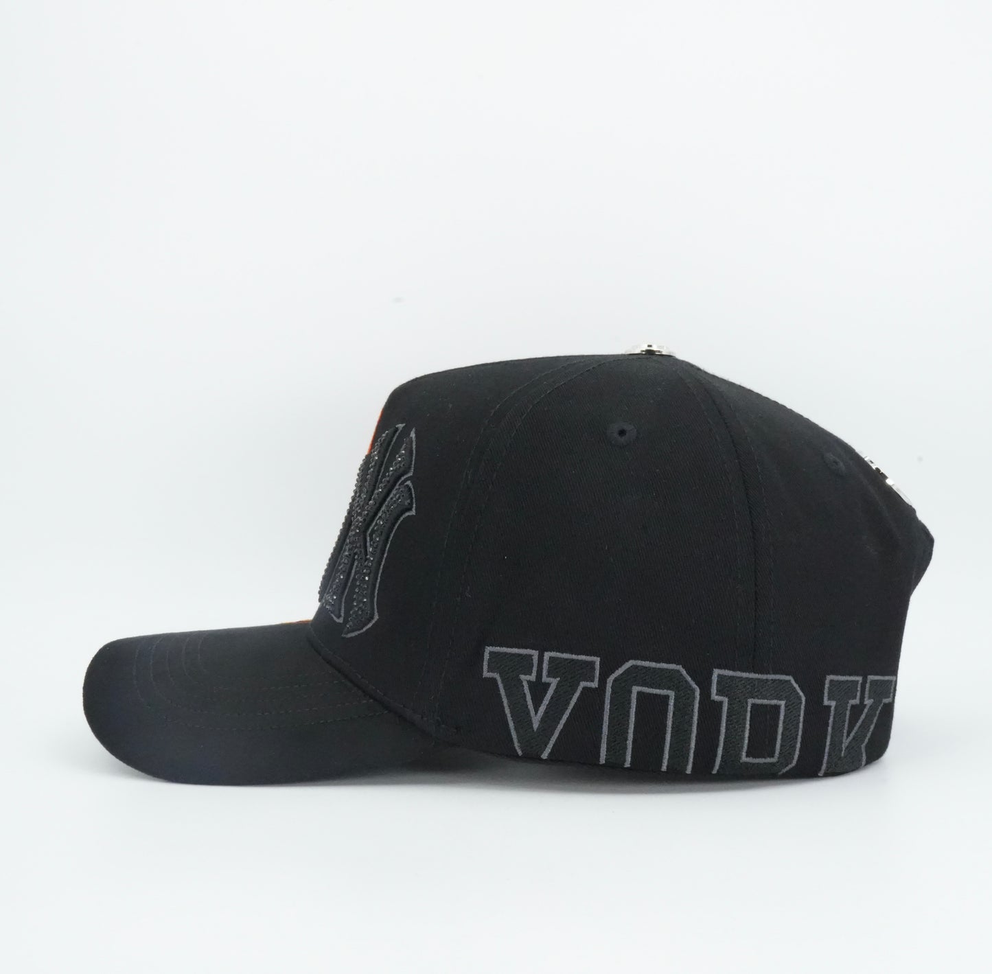 Kevin Hats NY Bling Skull Flames Black Cap