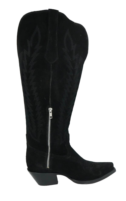 Rock'em Women's Gia Suede Tall Wide Calf Snip Toe Boot - Black Red Bottom