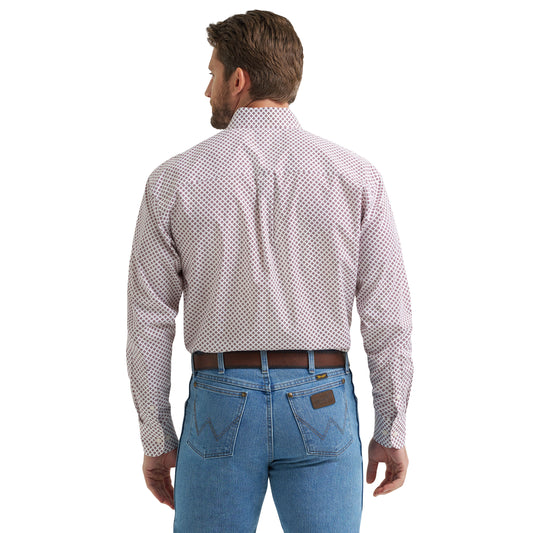 Wrangler Men's Relaxed Long Sleeve White/Burgundy Shirt