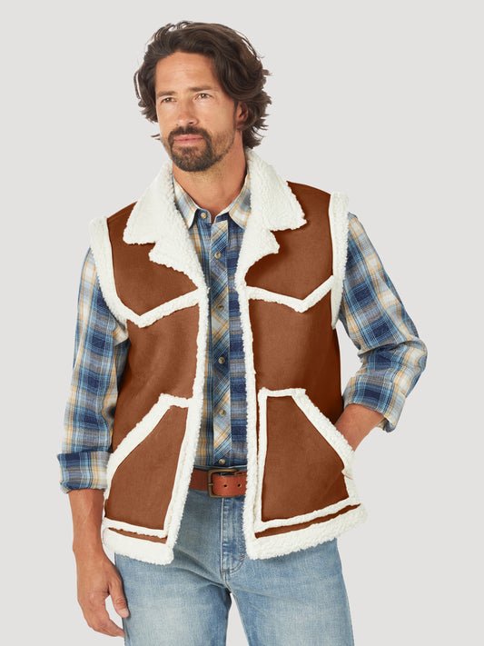 Wrangler Men's Sherpa Lined Contrast Brown Vest