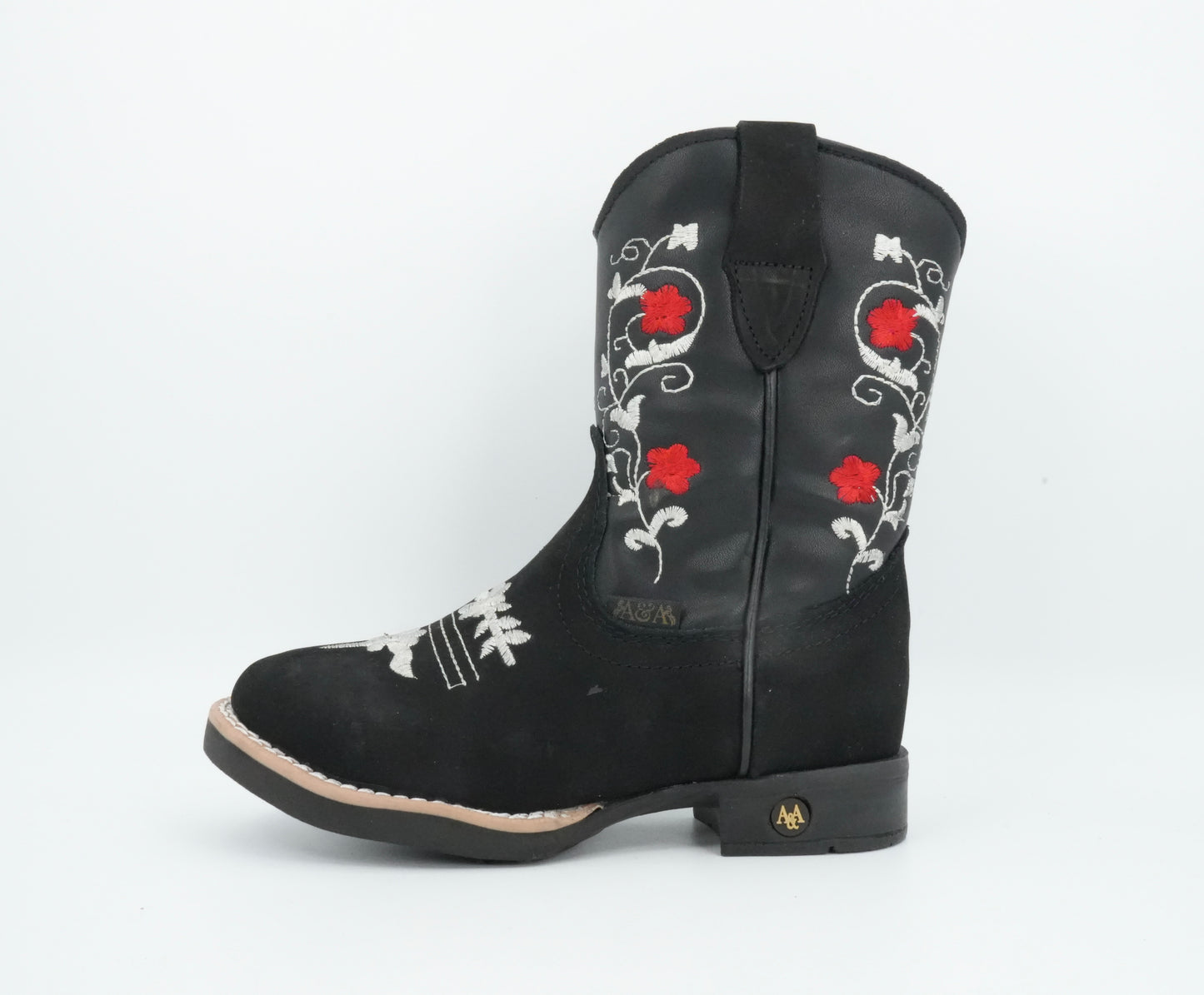 A&A Kid's Black Nobuck Red Flowers Boot