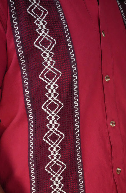 Men's Short Sleeve Cotton Guayabera - Burgundy