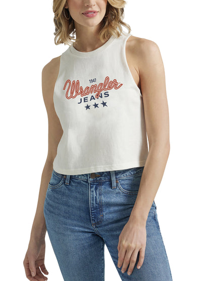 Wrangler Women's Festival Crop Graphic Tank Top Marshmallow