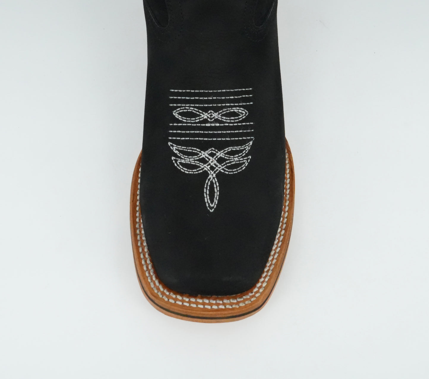 La Sierra Women's Nobuck Floral Pink Stitch Square Toe Boot - Black