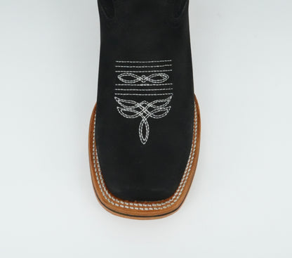 La Sierra Women's Nobuck Floral Pink Stitch Square Toe Boot - Black