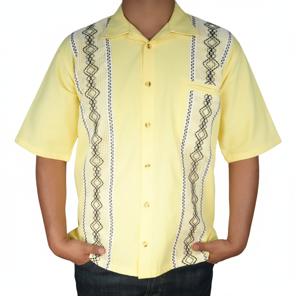 Men's Short Sleeve Cotton Guayabera - Yellow