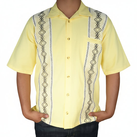Men's Short Sleeve Cotton Guayabera - Yellow