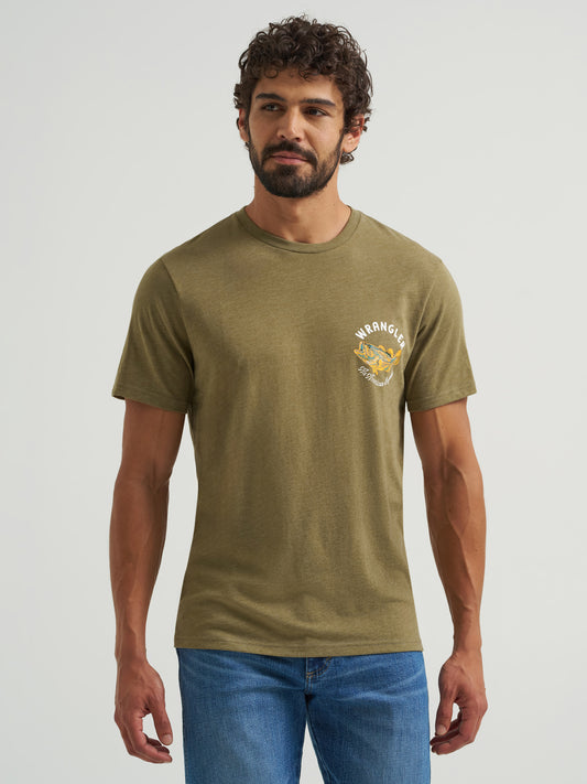 Wrangler Men's Short Sleeve Fish Back Graphic T-Shirt Olive