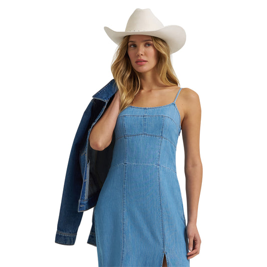 Wrangler Women's Denim Front Slit Maxi Dress - Medium Wash