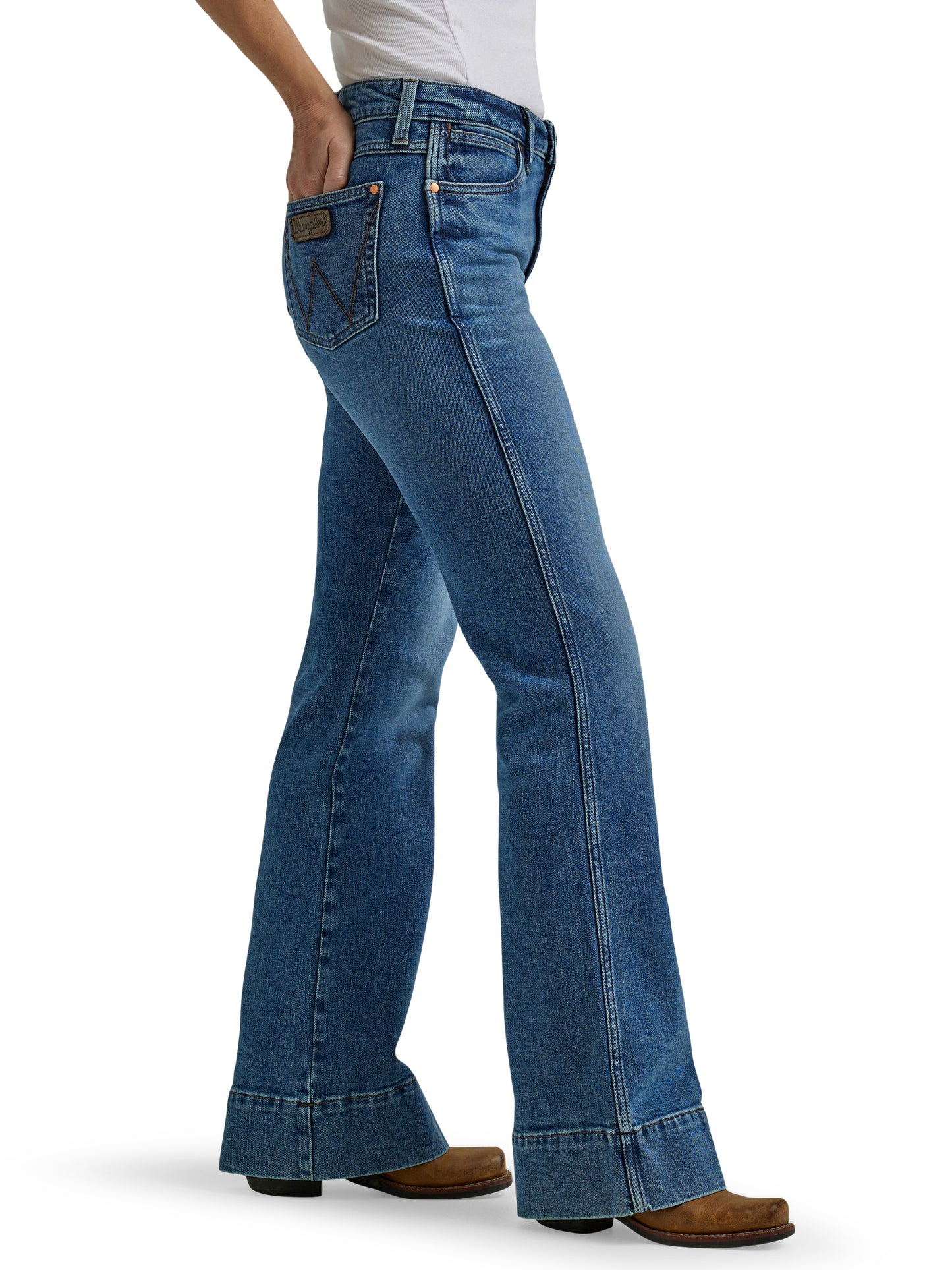 Wrangler Women's Retro Bailey Medium Blue High Rise Trouser Jean