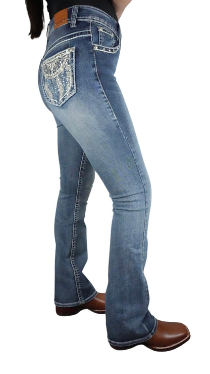 Lamasini Women's Bling Dream Catcher Bootcut Jean Dark Blue