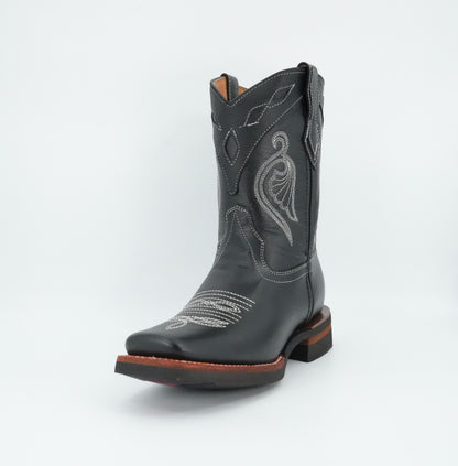 La Sierra Jr’s White Stitched Square Toe Boot - Black