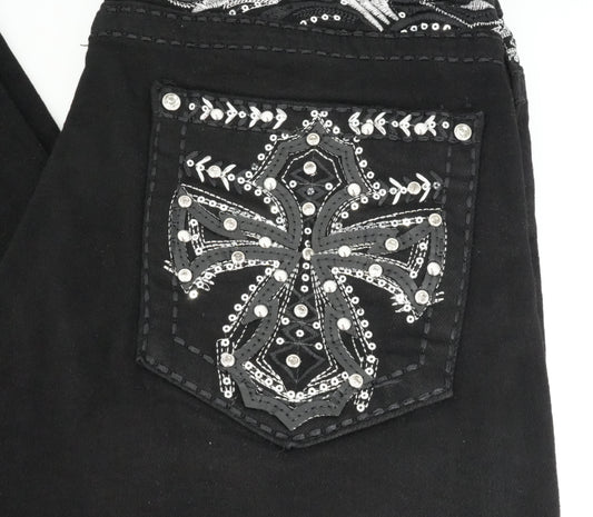 Miranda Top Moda Black Bling Cross Pocket Bootcut Jean