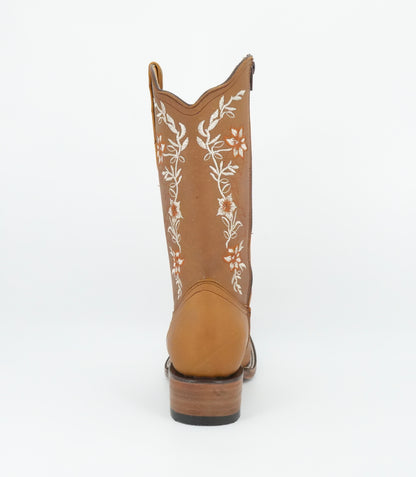 La Sierra Women's Zipper Floral Rust Stitch Square Toe Boot - Tang