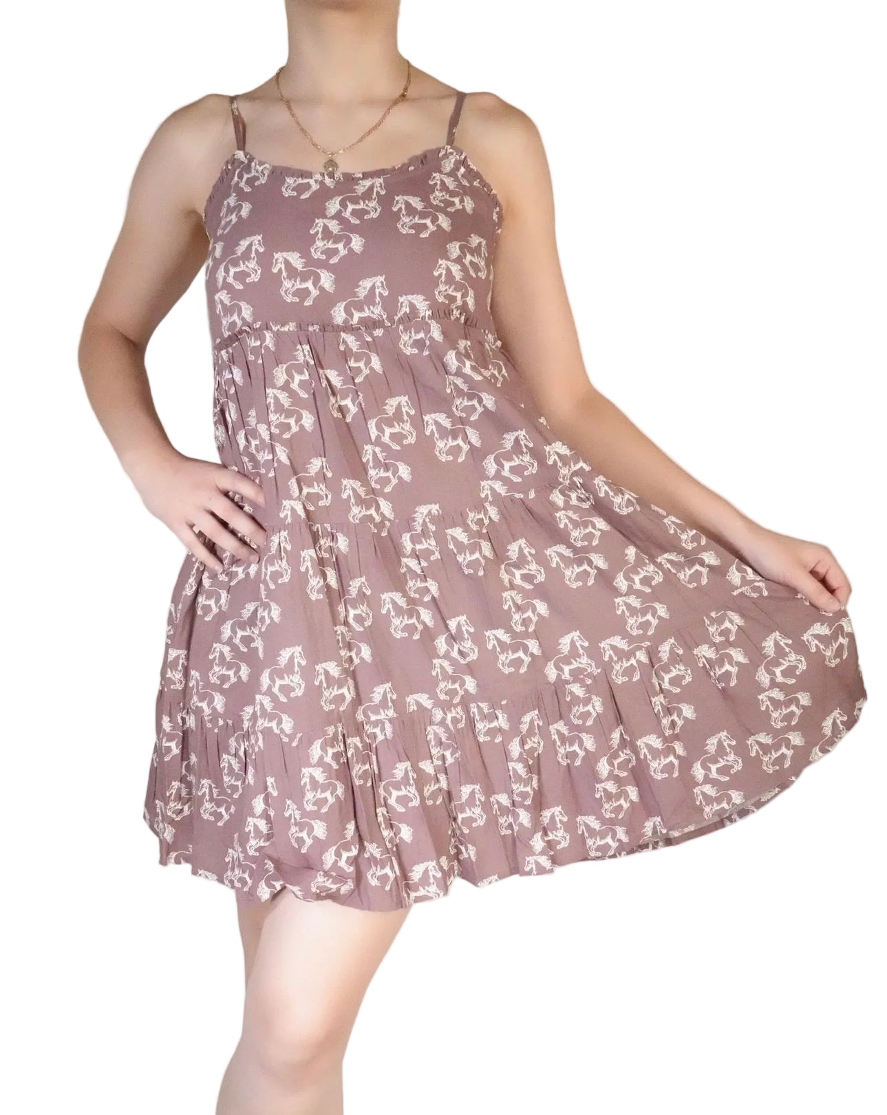 Rock & Roll Denim Girl's Horse Print Dress - Brown