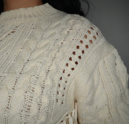 Blue B Women’s Mock Neck Fringe Sweater - Ivory