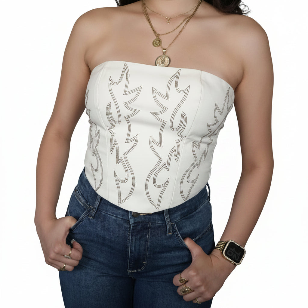 Women's Beckee PU Vegan Leather Western Corset Top - Cream