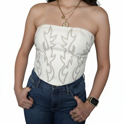 Women's Beckee PU Vegan Leather Western Corset Top - Cream