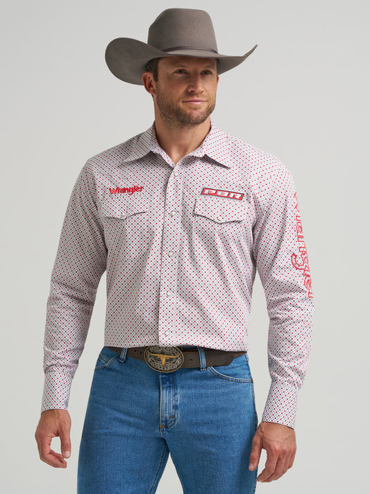Wrangler Men's PBR Logo Long Sleeve Red Diamond Western Snap Shirt