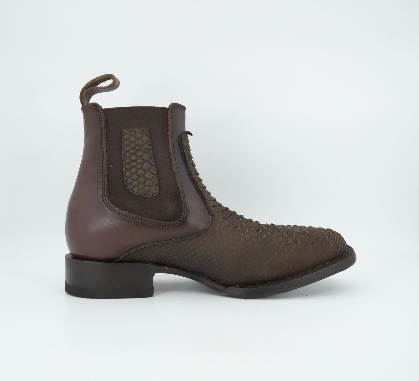 Hooch Men's Chocolate Python Print Square Toe Short Boot