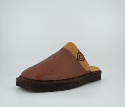 Men's Ariat Silversmith Square Toe Slippers Ostrich Print Cognac