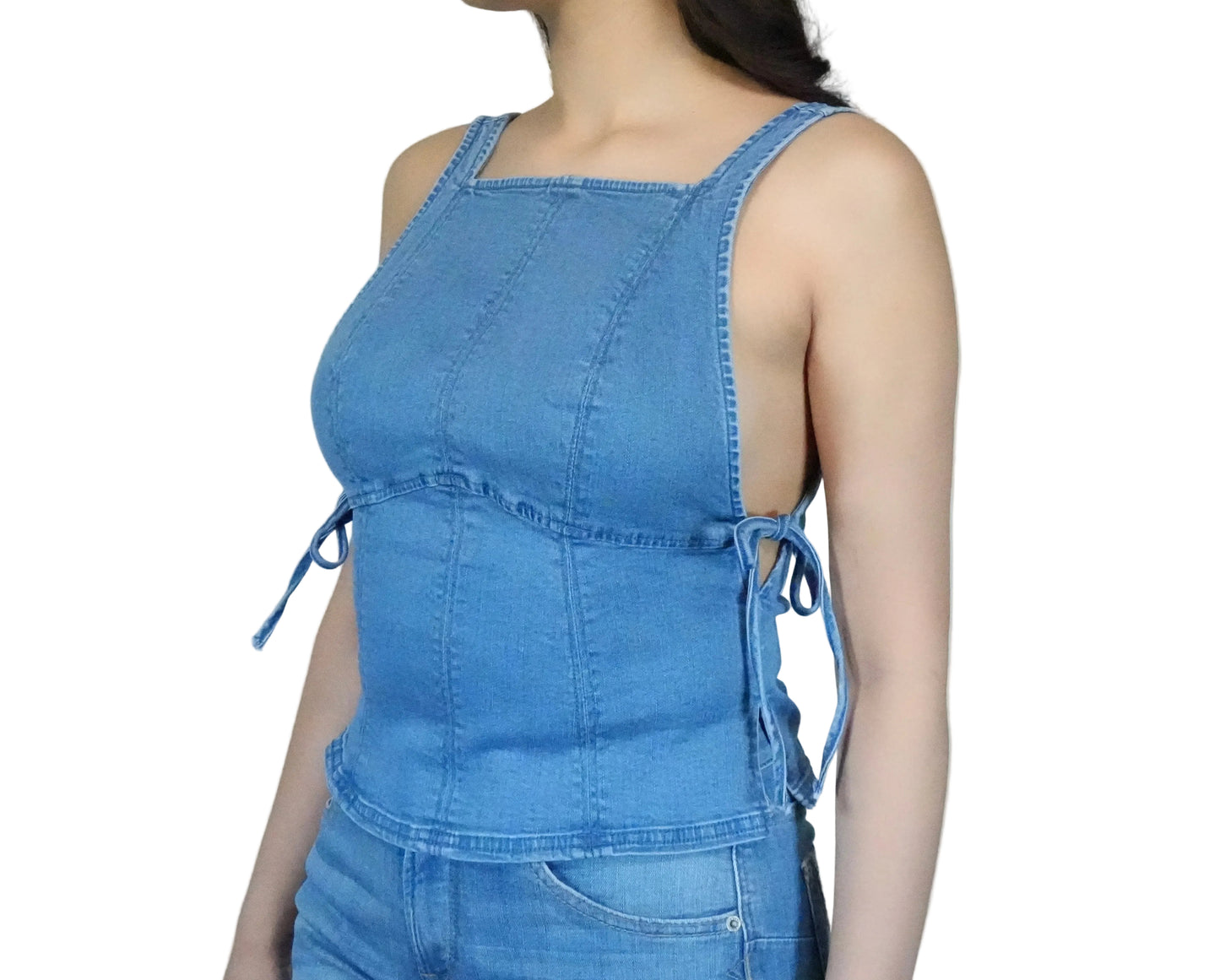 Blue B Women's Square Neck Denim Tank Top - Medium Blue