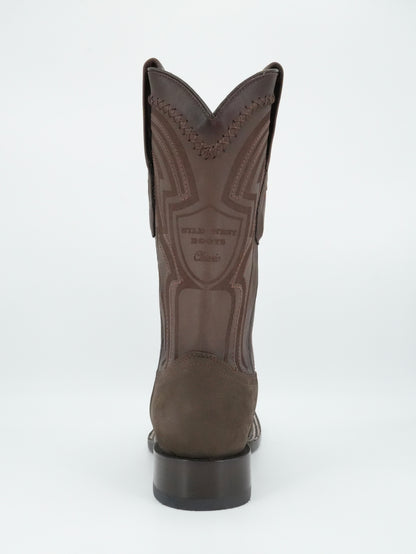 Wild West Men's Laser Nobuck Dark Tabacco Wide Square Toe Boot