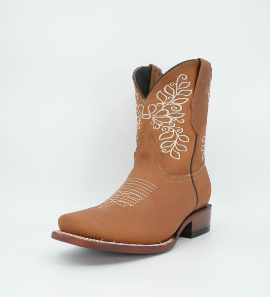 Stephy Women's Crazy Brown Floral Wide Square Toe Low Shaft Boot