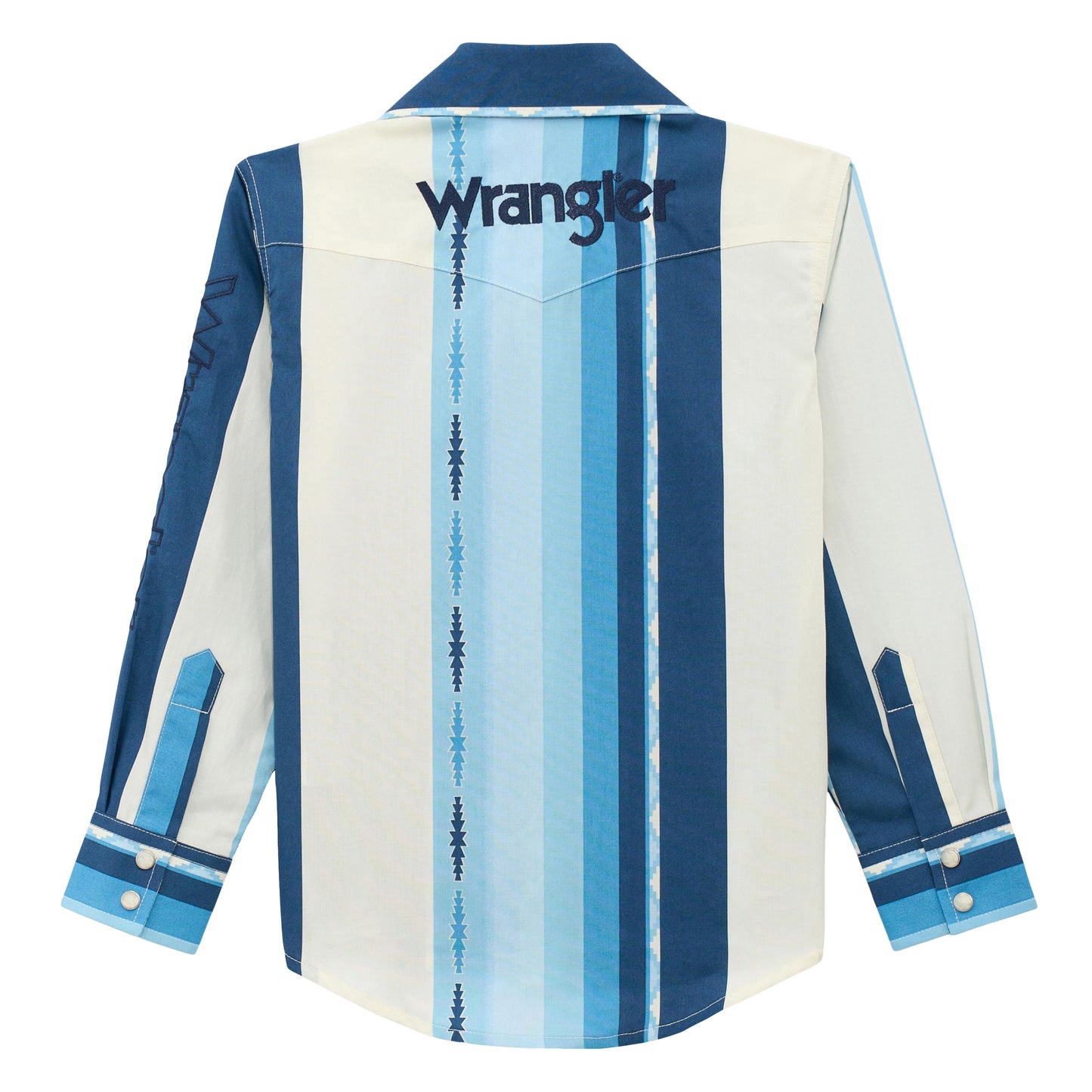 Wrangler Boy's Logo Stripes Long Sleeve Western Snap Shirt - Blue Clouds