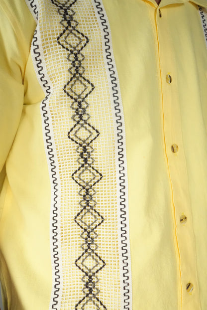 Men's Short Sleeve Cotton Guayabera - Yellow