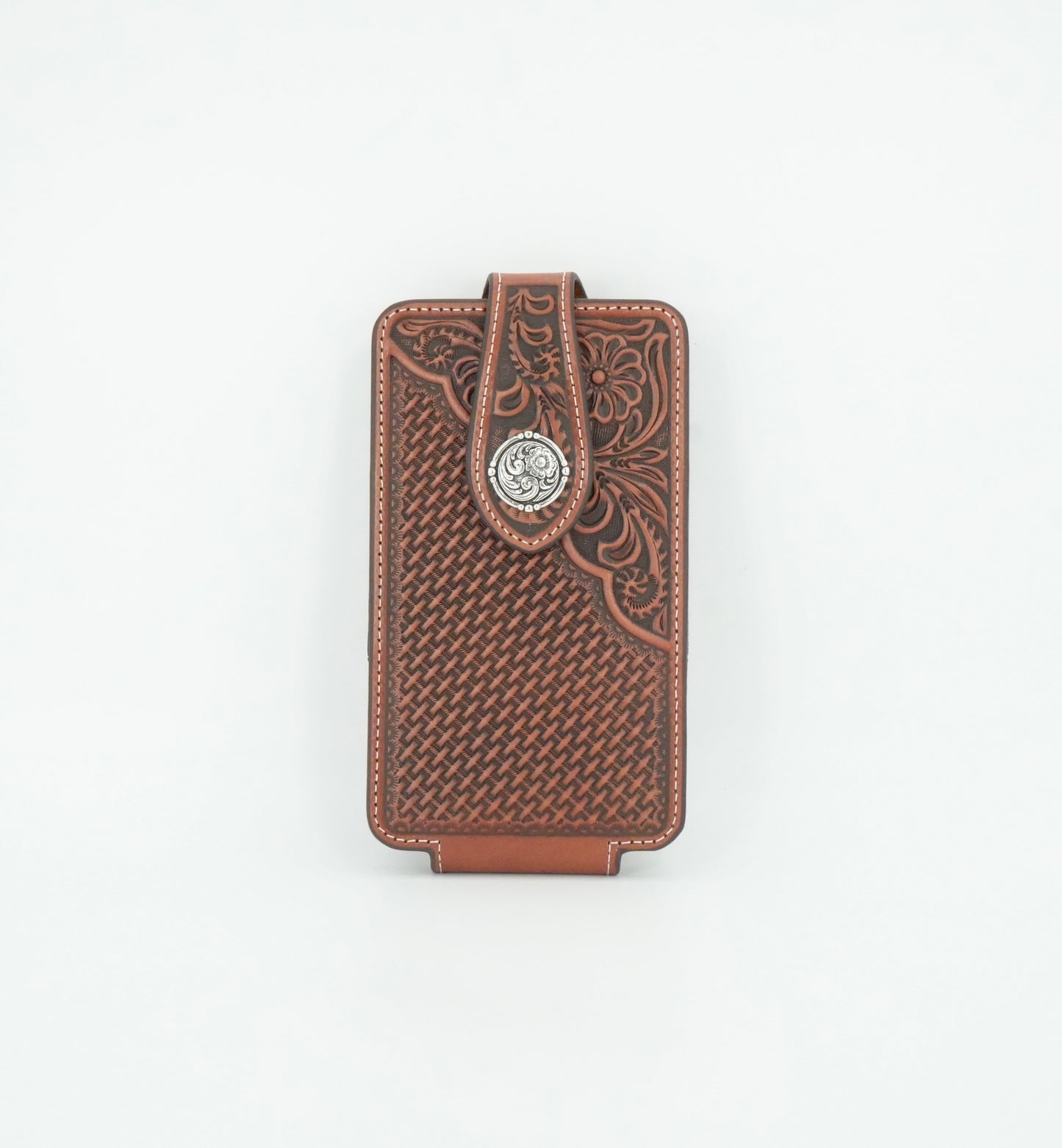 Funda para teléfono móvil grande de cuero marrón con bandera Ariat