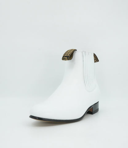 Besserro Kid's Leather Charro Short Boot - White