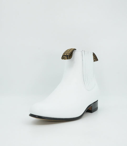 Besserro Kid's Leather Charro Short Boot - White