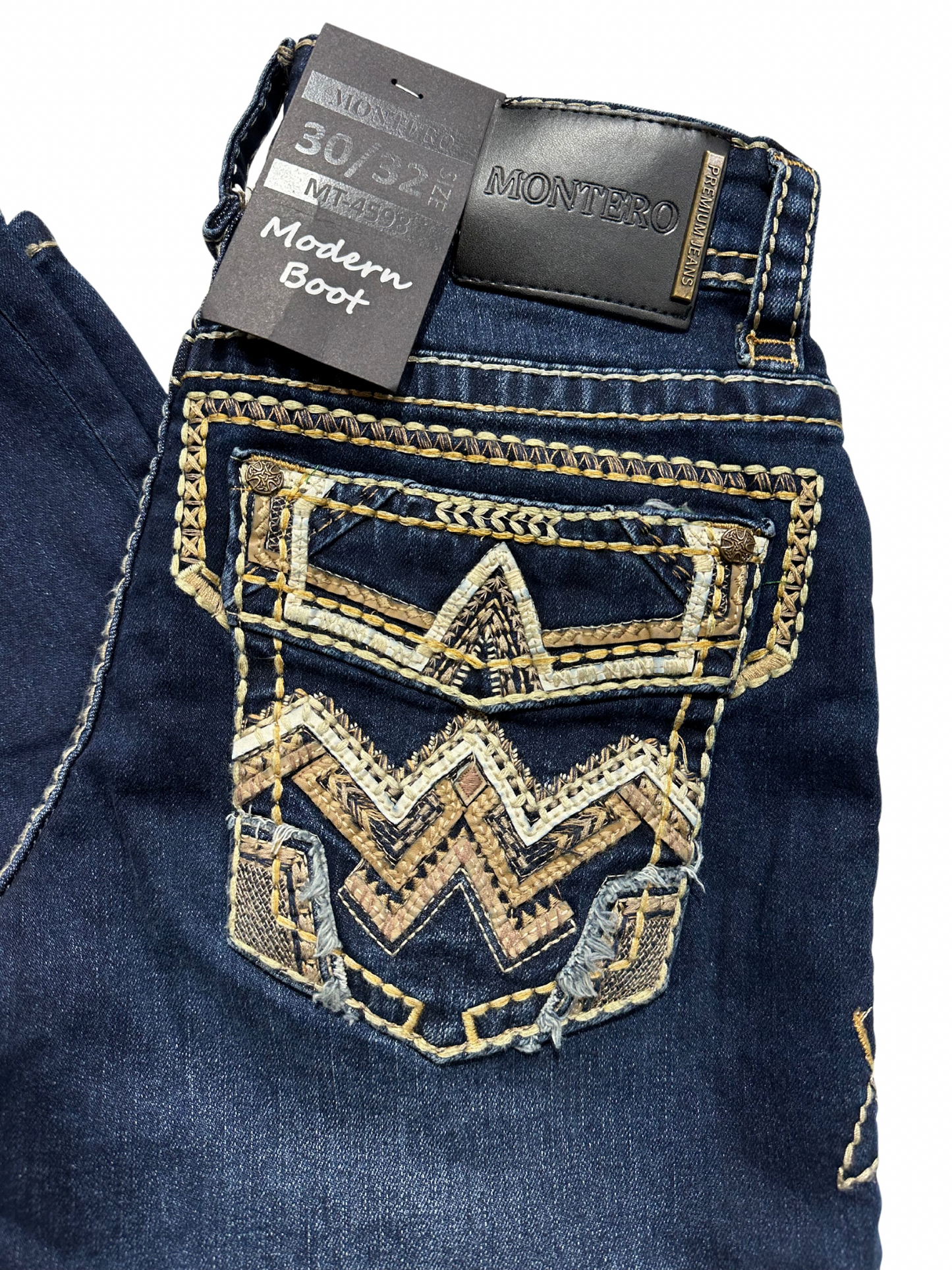 Montero Denim Pointed Stitched Pocket Dark Blue Modern Boot Jean