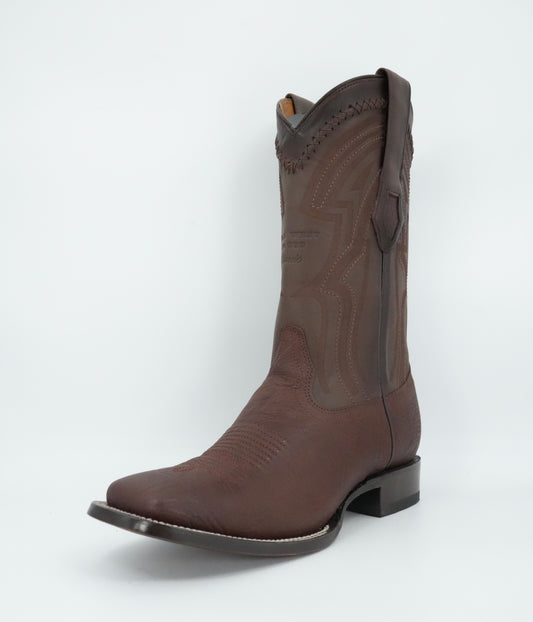 Wild West Men's Laser Bull Shoulder Brown Wide Square Toe Boot