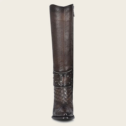 Cuadra Women's Dark Brown Leather Embroided Tall  Boot