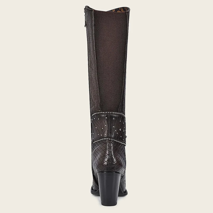 Cuadra Women's Dark Brown Leather Embroided Tall  Boot