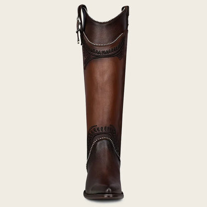 Cuadra Women's Hand Painted Embroided Brown Leather Boot