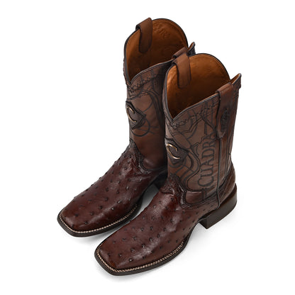 Cuadra Men's Dark Brown Genuine Ostrich Leather Square Toe Boot