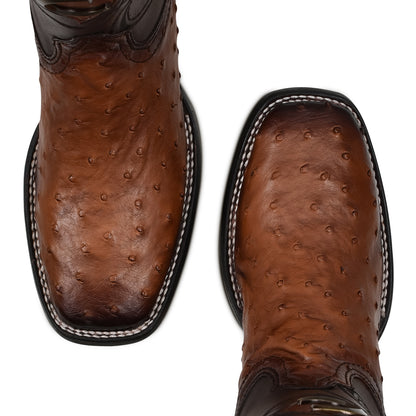 Cuadra Men's Brown Genuine Ostrich Leather Square Toe Boot