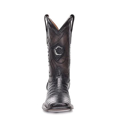 Cuadra Men's Engraved Black Genuine Caiman Belly Leather Cowboy Boots