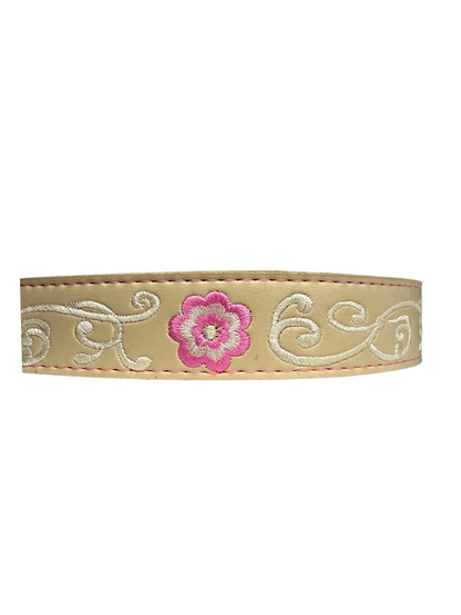Girl's Pink Floral Embroided Leather Belt