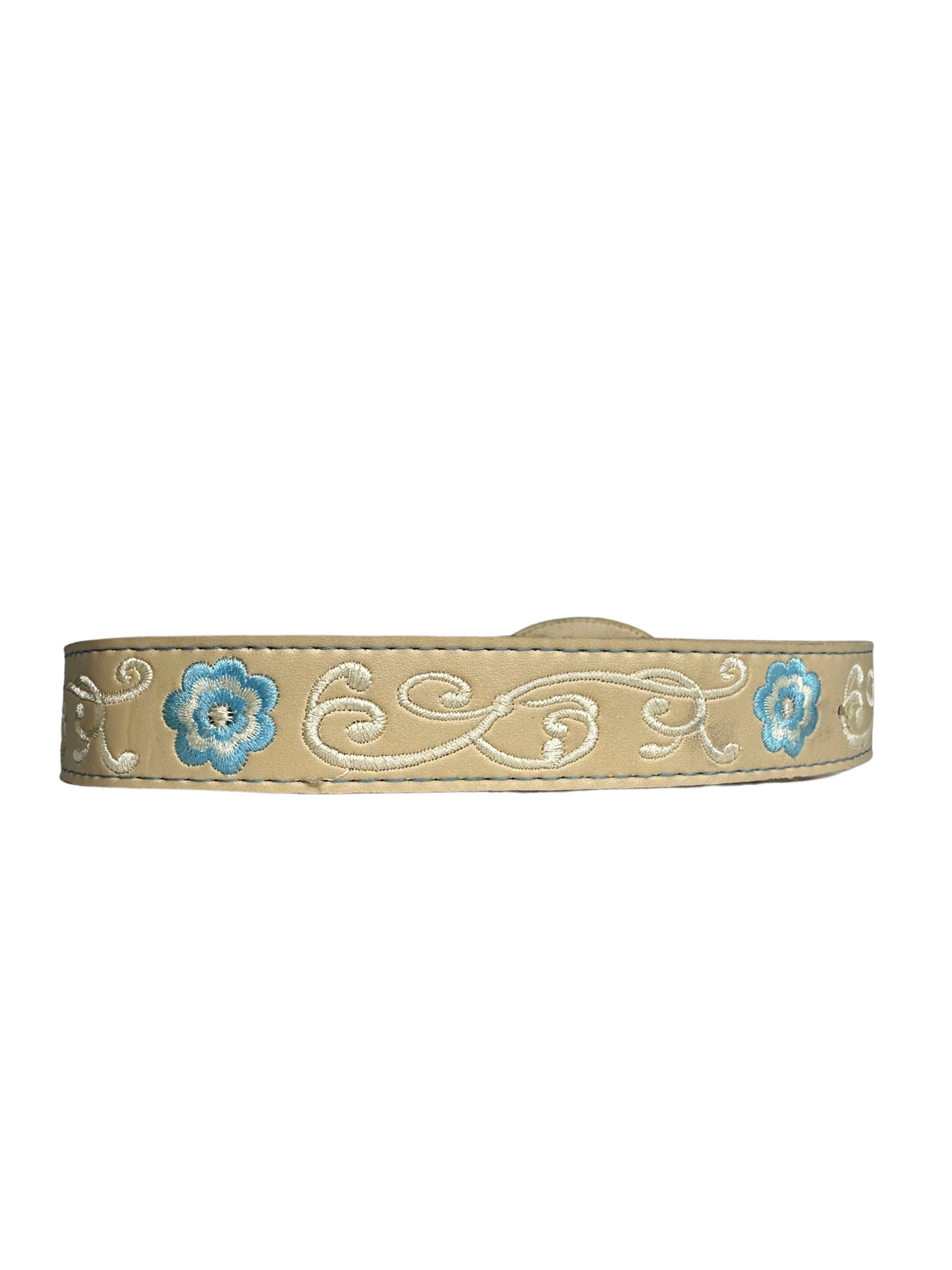 Girl's Blue Floral Embroided Leather Belt