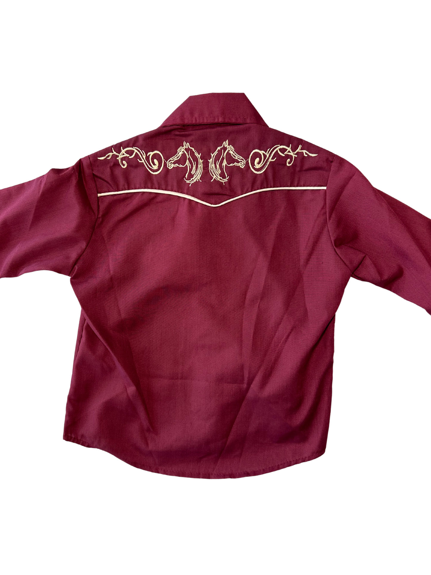 Boy's Horse Charro Shirt - Burgundy