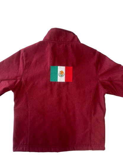 Kid's Unisex Rodeo Mexico Flag Softshell Jacket - Burgundy