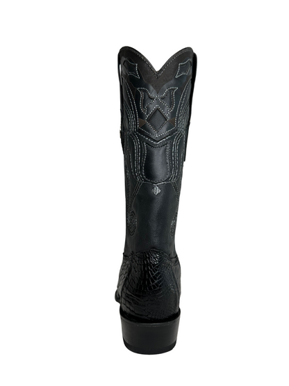 Wild West Black Genuine Caiman Tail J Toe Boot